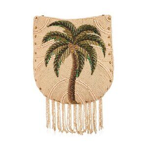 Mary Frances Coconutty Beaded Crossbody Handbag Palm Tree Bag Beige Purse NEW